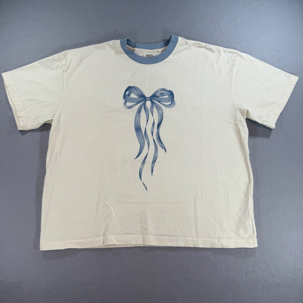 Cotton On Women's XL Cream Blue Bow Boxy Graphic T-Shirt 2058121 - Picture 1 of 9